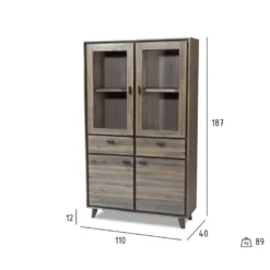 Marla Vitrine Avec 4 Portes Et 2 Tiroirs, En Bois D'acacia Marron/gris. -Pas Cher Mobiliora Magasin vitrine 22151991