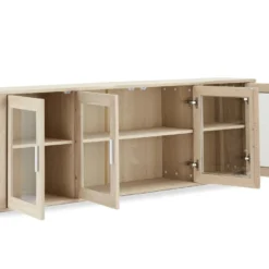 Veneto Vitrine Avec 4 Portes Vitrées à Accrocher Au Mur, Finition Chêne Délavé Blanc. -Pas Cher Mobiliora Magasin vitrine 22152127