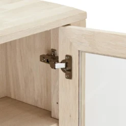 Veneto Vitrine Avec 4 Portes Vitrées à Accrocher Au Mur, Finition Chêne Délavé Blanc. -Pas Cher Mobiliora Magasin vitrine 22152131