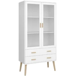 Pavis Vitrine, 2 Portes Et 2 Tiroirs, En Blanc. -Pas Cher Mobiliora Magasin vitrine 22152221