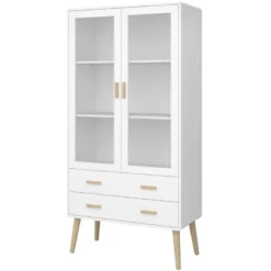 Pavis Vitrine, 2 Portes Et 2 Tiroirs, En Blanc. -Pas Cher Mobiliora Magasin vitrine 22152223