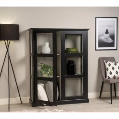 Wave Armoire Vitrine 2 Portes, 6 Compartiments, Noir. -Pas Cher Mobiliora Magasin vitrine 22152279