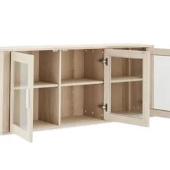 Veneto Vitrine Suspendue à 3 Portes Vitrées En Chêne Blanc Délavé. -Pas Cher Mobiliora Magasin vitrine 22152437