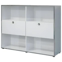 Infinity Vitrine, 2 Volets, 4 Compartiments Ouverts, Blanc Brillant, Chromé. -Pas Cher Mobiliora Magasin vitrine 22152719