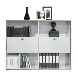 Infinity Vitrine, 2 Volets, 4 Compartiments Ouverts, Blanc Brillant, Chromé. -Pas Cher Mobiliora Magasin vitrine 22152721