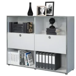 Infinity Vitrine, 2 Volets, 4 Compartiments Ouverts, Blanc Brillant, Chromé. -Pas Cher Mobiliora Magasin vitrine 22152723