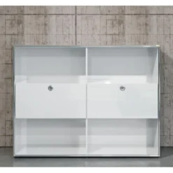 Infinity Vitrine, 2 Volets, 4 Compartiments Ouverts, Blanc Brillant, Chromé. -Pas Cher Mobiliora Magasin vitrine 22152725