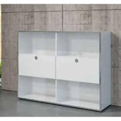 Infinity Vitrine, 2 Volets, 4 Compartiments Ouverts, Blanc Brillant, Chromé. -Pas Cher Mobiliora Magasin vitrine 22152727