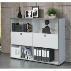 Infinity Vitrine, 2 Volets, 4 Compartiments Ouverts, Blanc Brillant, Chromé. -Pas Cher Mobiliora Magasin vitrine 22152731