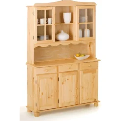 Toswa Vitrine 3 Portes, 2 Portes Vitrées, 3 Tiroirs, 2 Espaces Ouverts, Naturel. -Pas Cher Mobiliora Magasin vitrine 22743971